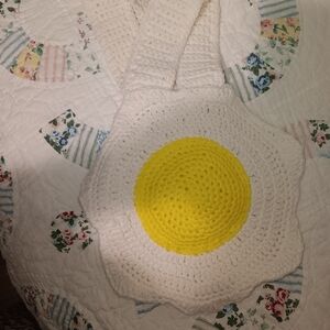 Handmade Crochet Egg Tote Bag - White and Yellow
